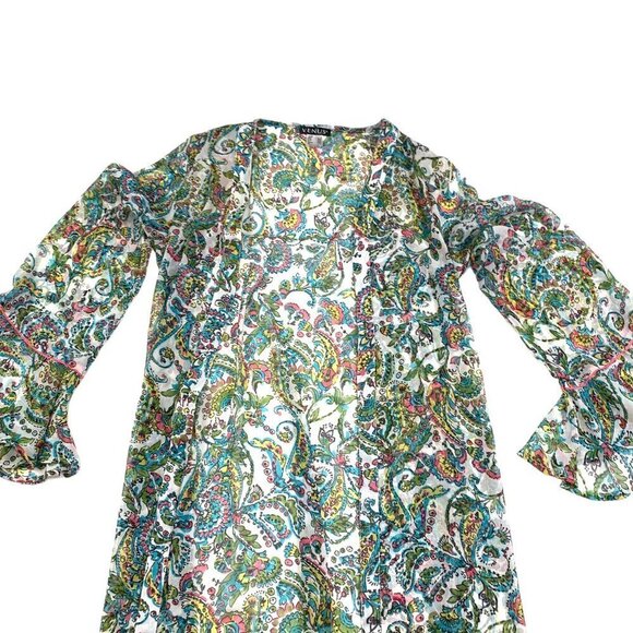 Venus Floral/Paisley Long Open Front Ruffled Kimono Women's Size Small - Picture 1 of 5